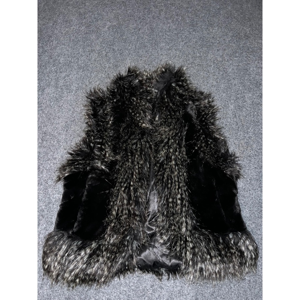 Outdoor Edition by Parkhurst Faux Fur Vest Black Grey Small Womens Sleeveless